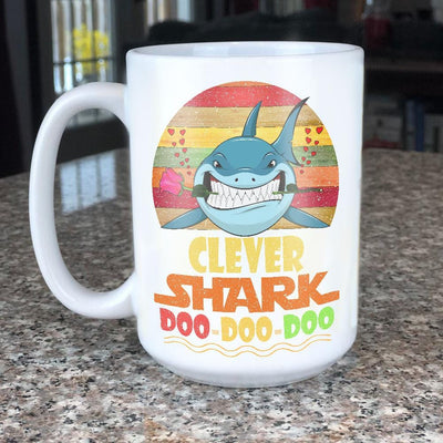 BigProStore Vintage Clever Shark Doo Doo Doo Coffee Mug Retro Shark And Rose Womens Custom Father's Day Mother's Day Gift Idea BPS748 White / 15oz Coffee Mug