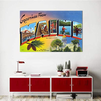 BigProStore Cities Canvas Wall Decor Vintage Colorful Greetings From Maine Travel Wall Art Designs Cities Canvas