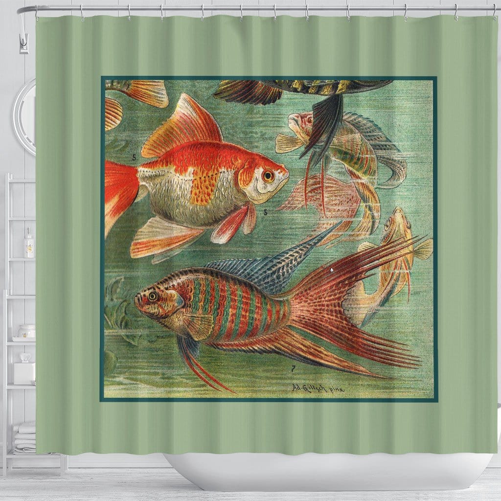 Beach Bath Curtain Vintage Colorful Tropical Fish Shower Curtain