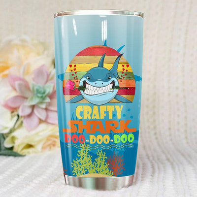 BigProStore Vintage Crafty Shark Doo Doo Doo Tumbler Retro Shark And Rose Womens Custom Father's Day Mother's Day Gift Idea BPS799 White / 20oz Steel Tumbler