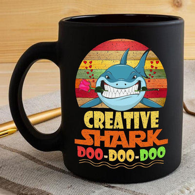 BigProStore Vintage Creative Shark Doo Doo Doo Coffee Mug Retro Shark And Rose Womens Custom Father's Day Mother's Day Gift Idea BPS241 Black / 11oz Coffee Mug
