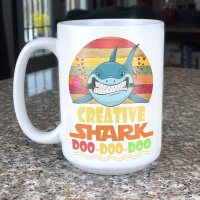 BigProStore Vintage Creative Shark Doo Doo Doo Coffee Mug Retro Shark And Rose Womens Custom Father's Day Mother's Day Gift Idea BPS241 White / 15oz Coffee Mug