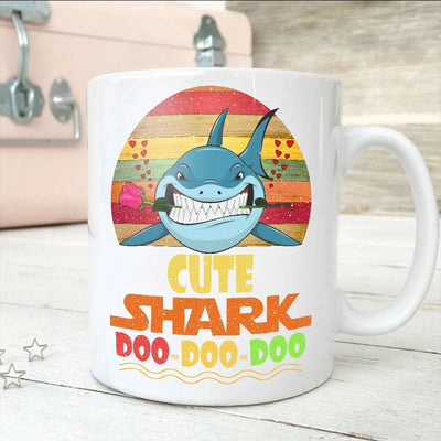 BigProStore Vintage Cute Shark Doo Doo Doo Coffee Mug Retro Shark And Rose Womens Custom Father's Day Mother's Day Gift Idea BPS201 White / 11oz Coffee Mug
