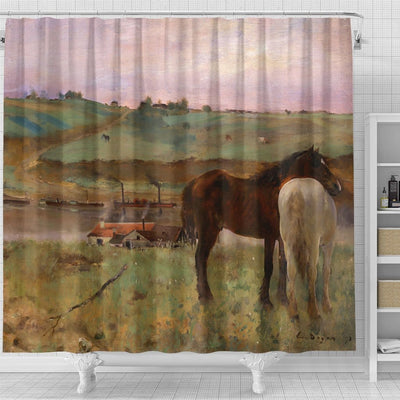 BigProStore Strong Animal Shower Curtain Amazing Vintage Edgar Degas Horses In A Meadow Shower Curtain Bathroom Decor Horse Shower Curtain