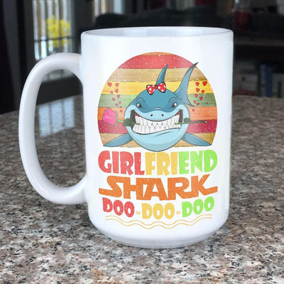 BigProStore Vintage Girlfriend Shark Doo Doo Doo Coffee Mug Retro Shark And Rose Womens Custom Father's Day Mother's Day Gift Idea BPS731 White / 15oz Coffee Mug