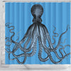 BigProStore Kraken Bathroom Curtain Vintage Octopus In Duo Blue Tones Shower Curtain Home Bath Decor Kraken Shower Curtain / Small (165x180cm | 65x72in) Kraken Shower Curtain