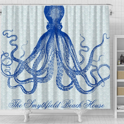 BigProStore Kraken Shower Curtain Vintage Octopus Nautical Beach House Anchors Blue Shower Curtain Bathroom Wall Decor Ideas Shower Curtain / Small (165x180cm | 65x72in) Shower Curtain