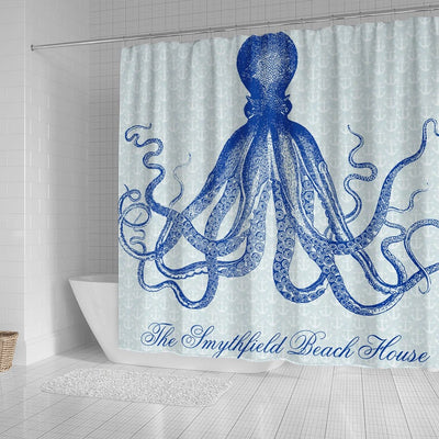 BigProStore Kraken Shower Curtain Vintage Octopus Nautical Beach House Anchors Blue Shower Curtain Bathroom Wall Decor Ideas Shower Curtain