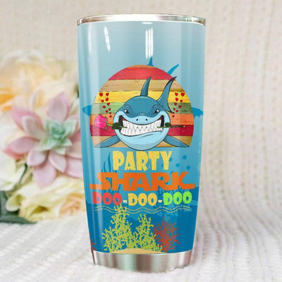 BigProStore Vintage Party Shark Doo Doo Doo Tumbler Retro Shark And Rose Womens Custom Father's Day Mother's Day Gift Idea BPS675 White / 20oz Steel Tumbler