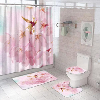 Bathroom Accessories Set Vintage Pink Cherry Blossoms Shower