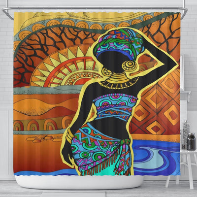 BigProStore Vintage Retro African Black Woman Shower Curtain Afro Girl Bathroom Accessories