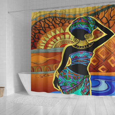 BigProStore Vintage Retro African Black Woman Shower Curtain Afro Girl Bathroom Accessories L1 (180x180cm | 72x72in )