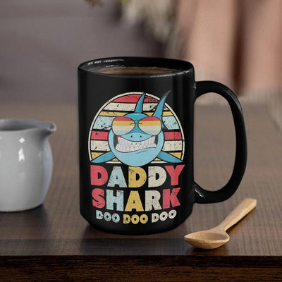 BigProStore Vintage Retro Daddy Shark Doo Doo Doo Coffee Mug Mens Custom Father's Day Mother's Day Gift Idea BPS212 Black / 15oz Coffee Mug