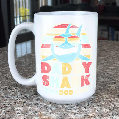 BigProStore Vintage Retro Daddy Shark Doo Doo Doo Coffee Mug Mens Custom Father's Day Mother's Day Gift Idea BPS212 White / 15oz Coffee Mug