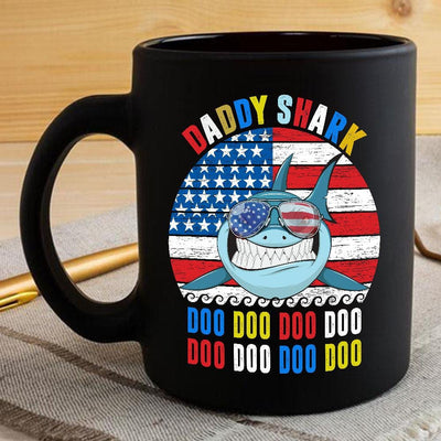 BigProStore Vintage Retro Daddy Shark Doo Doo Doo Coffee Mug Mens Custom Father's Day Mother's Day Gift Idea BPS368 Black / 11oz Coffee Mug