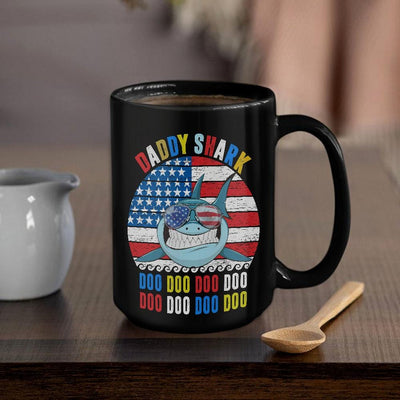 BigProStore Vintage Retro Daddy Shark Doo Doo Doo Coffee Mug Mens Custom Father's Day Mother's Day Gift Idea BPS368 Black / 15oz Coffee Mug