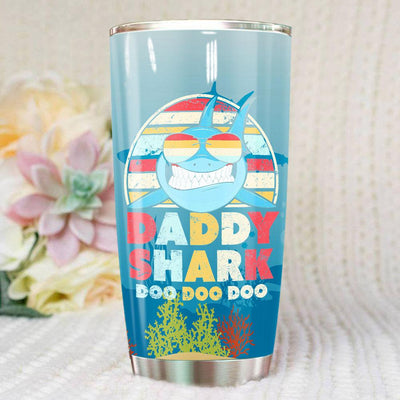 BigProStore Vintage Retro Daddy Shark Doo Doo Doo Tumbler Mens Custom Father's Day Mother's Day Gift Idea BPS212 White / 20oz Steel Tumbler