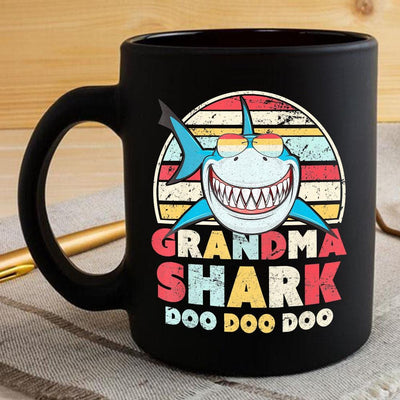 BigProStore Vintage Retro Grandma Shark Doo Doo Doo Coffee Mug Womens Custom Father's Day Mother's Day Gift Idea BPS135 Black / 11oz Coffee Mug