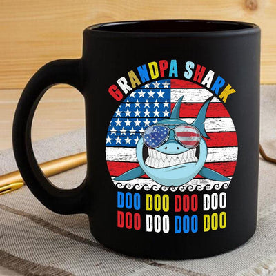 BigProStore Vintage Retro Grandpa Shark Doo Doo Doo Coffee Mug Mens Custom Father's Day Mother's Day Gift Idea BPS442 Black / 11oz Coffee Mug
