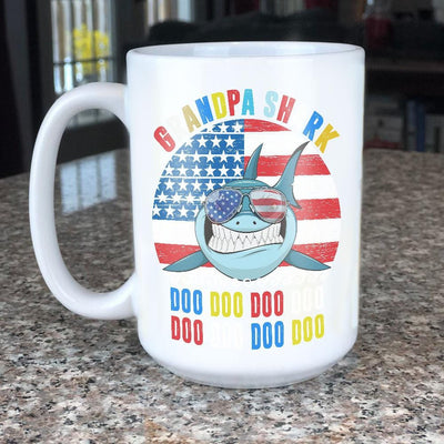 BigProStore Vintage Retro Grandpa Shark Doo Doo Doo Coffee Mug Mens Custom Father's Day Mother's Day Gift Idea BPS442 White / 15oz Coffee Mug