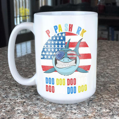 BigProStore Vintage Retro Papa Shark Doo Doo Doo Coffee Mug Mens Custom Father's Day Mother's Day Gift Idea BPS125 White / 15oz Coffee Mug