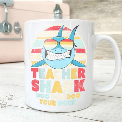 BigProStore Vintage Retro Teacher Shark Doo Doo Doo Coffee Mug Womens Custom Father's Day Mother's Day Gift Idea BPS482 White / 11oz Coffee Mug