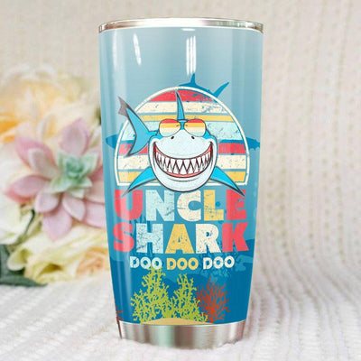 BigProStore Vintage Retro Uncle Shark Doo Doo Doo Tumbler Mens Custom Father's Day Mother's Day Gift Idea BPS389 White / 20oz Steel Tumbler