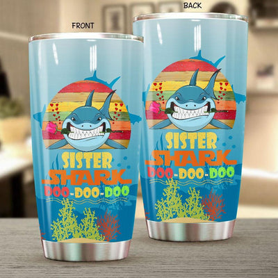 BigProStore Vintage Sister Shark Doo Doo Doo Tumbler Retro Shark And Rose Womens Custom Father's Day Mother's Day Gift Idea BPS811 White / 20oz Steel Tumbler