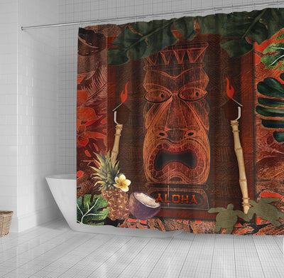 BigProStore Hawaii Shower Curtain Decor Vintage Tiki Aloha Hawaiian Rustic Tropical Island Shower Curtain Home Bath Decor Hawaii Shower Curtain