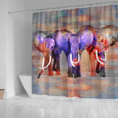 BigProStore Elephant Shower Curtains Watercolor Effect Elephant Digital Art Bathroom Decor Shower Curtain
