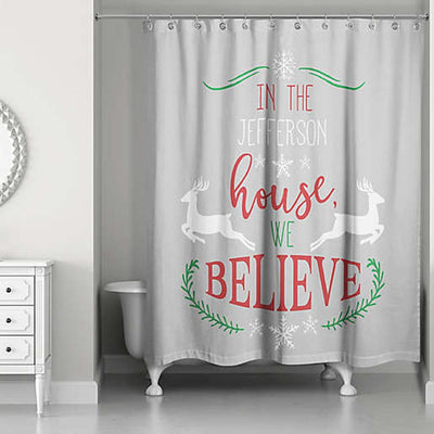 BigProStore Christmas Holiday Bathroom Decor We Believe Polyester Water Proof Material Bathroom Decor 3 Sizes Christmas Shower Curtain / Small (165x180cm | 65x72in) Christmas Shower Curtain