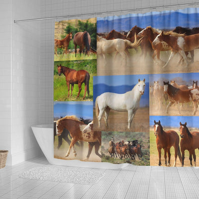 BigProStore Horse Shower Curtain Wonderful Western Horses Photography Collage Shower Curtain Extra Long Bathroom Sets Horse Shower Curtain / Small (165x180cm | 65x72in) Horse Shower Curtain
