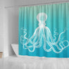 BigProStore Kraken Bathroom Sets White Octopus Unique Aqua Blue Ombre Gradient Shower Curtain Bathroom Decor Shower Curtain