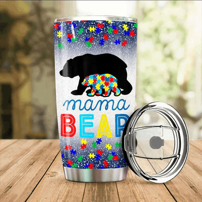 BigProStore Womens Autism Awareness Mama Bear Autistic Mom Tumbler Idea BPS734 White / 20oz Steel Tumbler