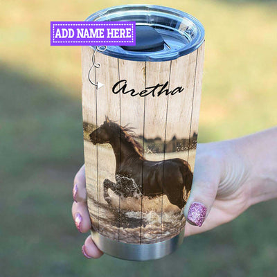 BigProStore Personalized Horse Coffee Tumbler Wooden Back Horse Custom Cups With Lids Presents For Horse Lovers 20 oz Horse Tumbler