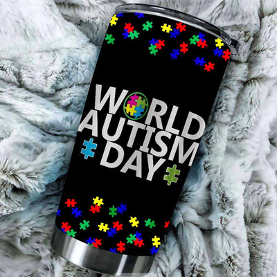 BigProStore World Autism Day April 2nd Autistic Awareness Puzzle Tumbler BPS207 Black / 20oz Steel Tumbler