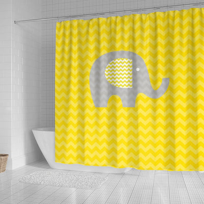 BigProStore Elephant Bathroom Decor Yellow Chevron Stripe With Gray Elephant Bathroom Wall Decor Ideas Shower Curtain
