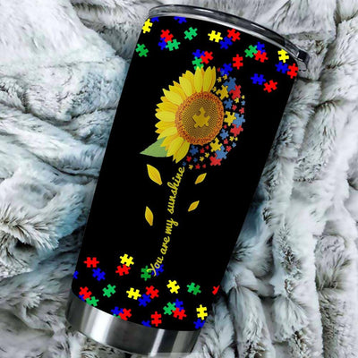BigProStore You Are My Sunshine Sunflower Autism Awareness Tumbler Cup BPS638 Black / 20oz Steel Tumbler