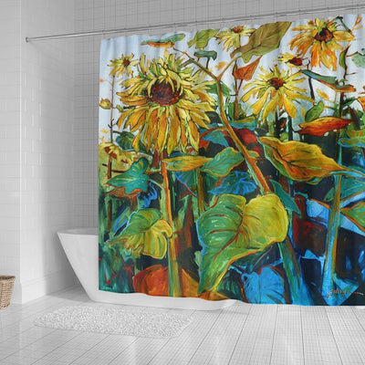 BigProStore Shocur Sunflower Shower Curtain Acrylic Painting Sunflower Field Bathroom Wall Decor Sunflower Shower Curtain / Small (165x180cm | 65x72in) Sunflower Shower Curtain