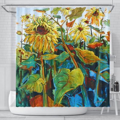 BigProStore Shocur Sunflower Shower Curtain Acrylic Painting Sunflower Field Bathroom Wall Decor Sunflower Shower Curtain