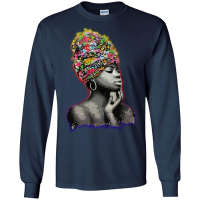 BigProStore African American Pro Black Queens T-Shirt For Melanin Women Afro Girl G240 Gildan LS Ultra Cotton T-Shirt / Navy / S T-shirt