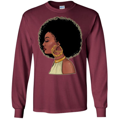 BigProStore African American Queen T-Shirt Proud Melanin Women Pro Black Girl Rock G240 Gildan LS Ultra Cotton T-Shirt / Maroon / S T-shirt