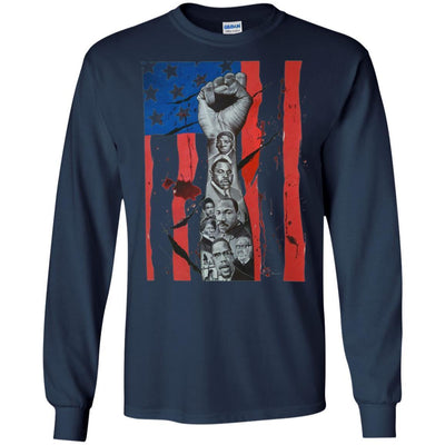 BigProStore African American T-Shirt America Flag Graphic Design For Pro Black Men G240 Gildan LS Ultra Cotton T-Shirt / Navy / S T-shirt