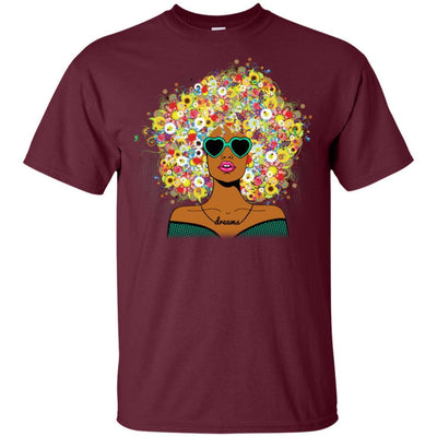 BigProStore African American Women Flower Melanin Popping T-Shirt Afro Girl Rock G200 Gildan Ultra Cotton T-Shirt / Maroon / S T-shirt