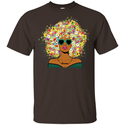 BigProStore African American Women Flower Melanin Popping T-Shirt Afro Girl Rock G200 Gildan Ultra Cotton T-Shirt / Dark Chocolate / S T-shirt
