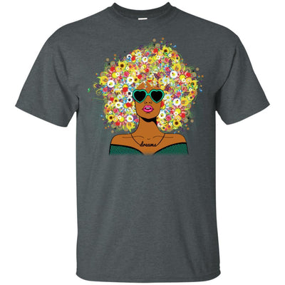 BigProStore African American Women Flower Melanin Popping T-Shirt Afro Girl Rock G200 Gildan Ultra Cotton T-Shirt / Dark Heather / S T-shirt