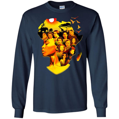 BigProStore African American Women T-Shirt For Pro Black People Melanin Pride Tee G240 Gildan LS Ultra Cotton T-Shirt / Navy / S T-shirt