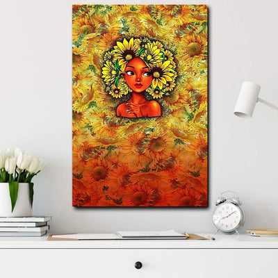 BigProStore African Canvas Afro Girl With Sunflower South African Decor Canvas / 8" x 12" Canvas
