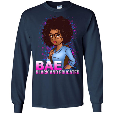 BigProStore Bae Black And Educated Afro Girl Rock T-Shirt For Melanin Women Pride G240 Gildan LS Ultra Cotton T-Shirt / Navy / S T-shirt