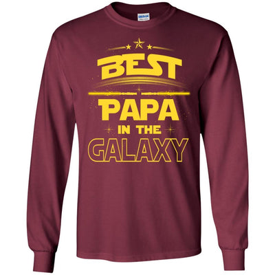 BigProStore Best Papa In The Galaxy T-Shirt Father's Day Unique Men Grandpa Gifts G240 Gildan LS Ultra Cotton T-Shirt / Maroon / S T-shirt